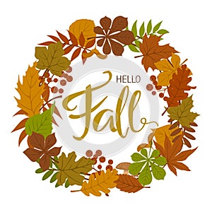 Autumn fall forest leaves wreath ,
