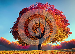 Autumn fall landscape Tree with colorful leaves. Generative AI