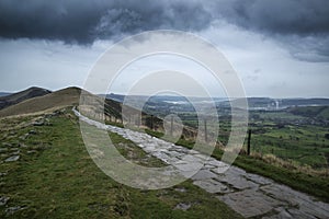 Autumn Fall morning landscape across Mam Tor ridge in Peak District photo