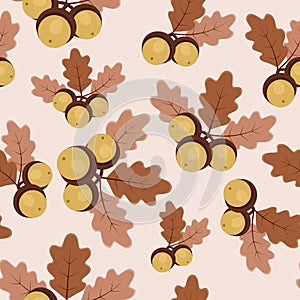 Autumn/fall oak leaves and acorns seamless pattern