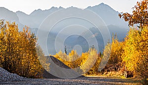 Autumn Fall Road Landscape with view of the Tatra Mountains