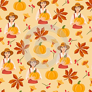 Autumn, fall seamless pattern. Flat vector clipart, illustration