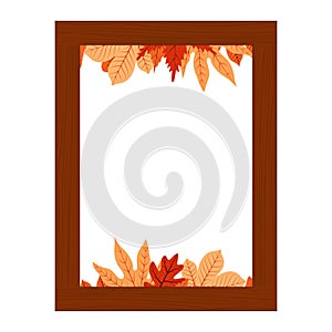 Autumn Fall Season Leaf Greeting Invitation Rectangle Wooden Frame Bouquet