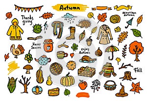 Autumn fall thanksgiving seasonal colorful objects,