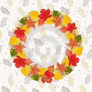 Autumn falling leaves. Banner. Nature background with red, orange, yellow foliage. Flying leaf. Season sale