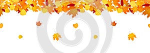 Autumn falling leaves seamless header for websites and decor.