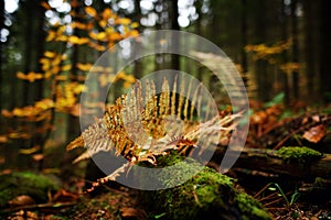 Autumn fern leaves in the forest