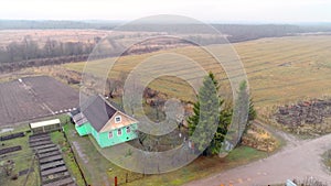 Autumn fields with quadcopter, flying drone