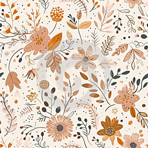 Autumn Floral Pattern: Trendy Earth Tones and Botanical Illustrations