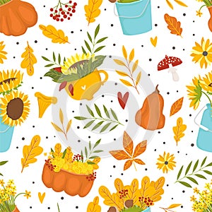 Autumn floral seamless pattern in doodle style