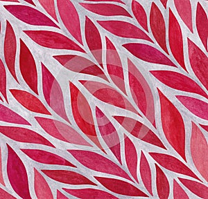 Autumn Floral seamless pattern. Hand drawn watercolor painting bright red and pink leaves on textured gray background.