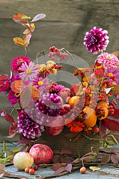 Autumn flowers bouquet, fall composition with dahlia