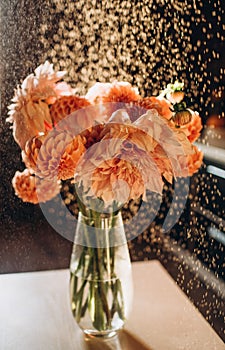 Autumn flowers of chrysanthemum and mornage, cut in a vase