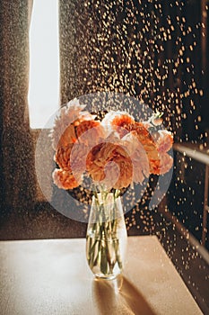 Autumn flowers of chrysanthemum and mornage, cut in a vase