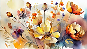 autumn flowers painted with watercolors