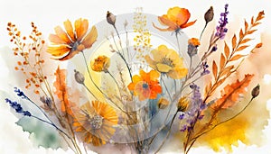 autumn flowers painted with watercolors
