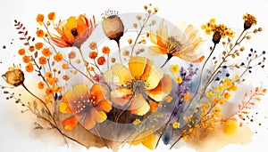 autumn flowers painted with watercolors