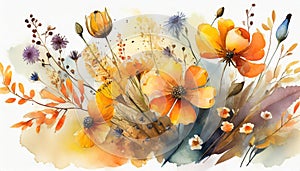 autumn flowers painted with watercolors