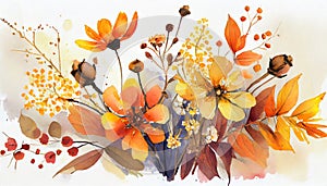 autumn flowers painted with watercolors