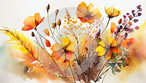 autumn flowers painted with watercolors