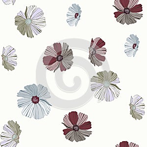 Autumn flowers seamless pattern in a hand drawing style.