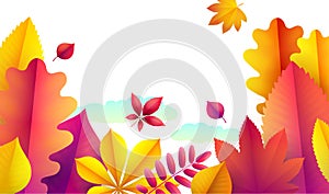 Autumn flyer template for your text. Vector Background of falling autumn leaves. Banner autumn landscape design template