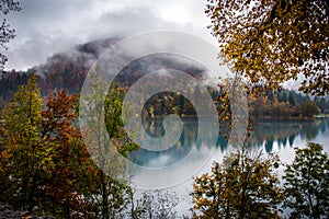 Autumn foliage on Lake Bled