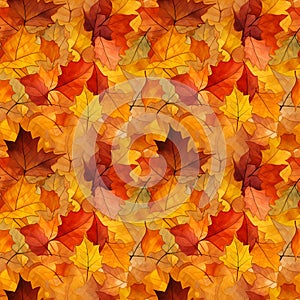 Autumn foliage seamless pattern, watercolor illustration, background