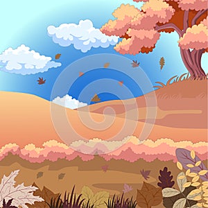 Autumn forest background with leaves falling