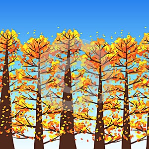 Autumn forest background with stylized trees.