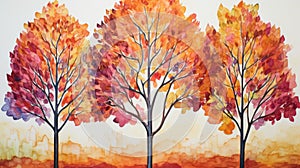 Autumn forest. Colorful fall season nature background. Abstract art image of forest, tree with yellow, orange, red leaf
