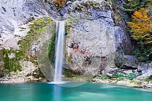 Autumn and colorful trees and leaves, waterfall,forest photo