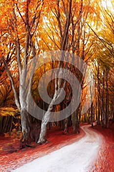 Autumn forest digital painting