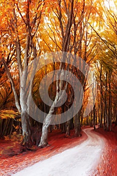 Podzim les digitální malování 