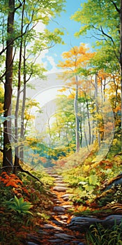 Autumn Forest: A Hyperrealistic Painting Inspired By Tim Hildebrandt photo