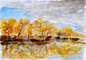Autumn forest illustrationï¼Œa watercolor painting