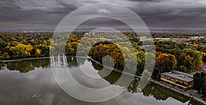 Autumn in the forest - lake, KrakÃ³w Zalew Nowohucki by drone