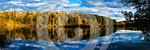 Autumn forest lake reflection