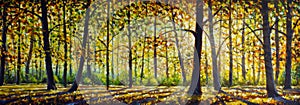 Autumn forest panorama landscape Original oil painting on canvas sunny park