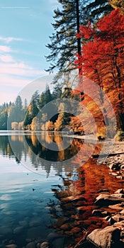 Autumn Forest Rim: Calming And Introspective Aesthetic With Chrome Reflections
