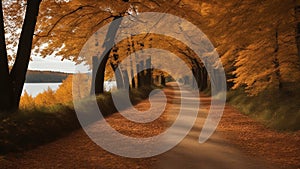 autumn in the forest scenic nature landscape path near lake forest path tunnel trees near lake