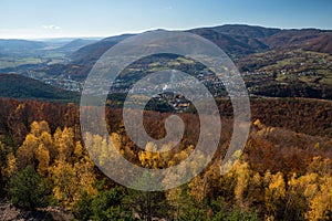 Autumn forest seen from lookout tower Haj, Nova Bana, Slovakia