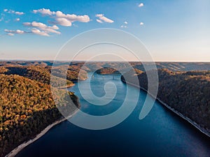 Autumn forests bridge and river overlook by drone DJI mavic mini photo