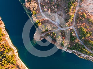 Autumn forests and river overlook by drone DJI mavic mini