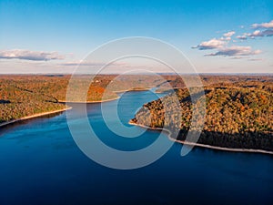 Autumn forests and river overlook by drone DJI mavic mini photo
