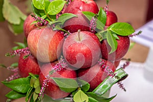 Autumn fruit apples pears and plums Italian production