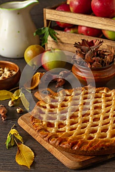 Autumn fruit pie on a table