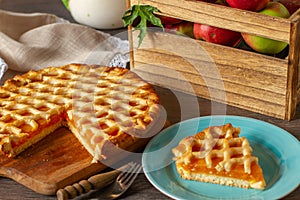 Autumn fruit pie on a table