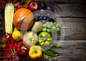 Autumn fruits and vegetables abstract still life