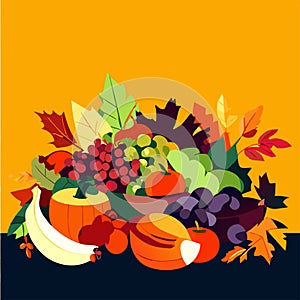 Autumn fruits and vegetables vector illustration. Fall harvest. Thanksgiving day. AI Generated